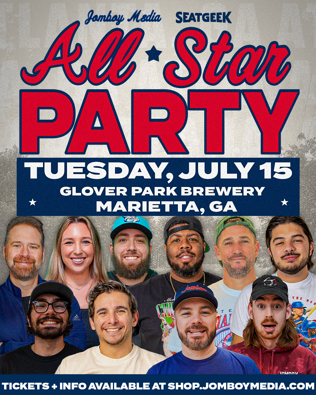 Jomboy Media All-Star Watch Party promotional poster featuring event details and images of attendees.