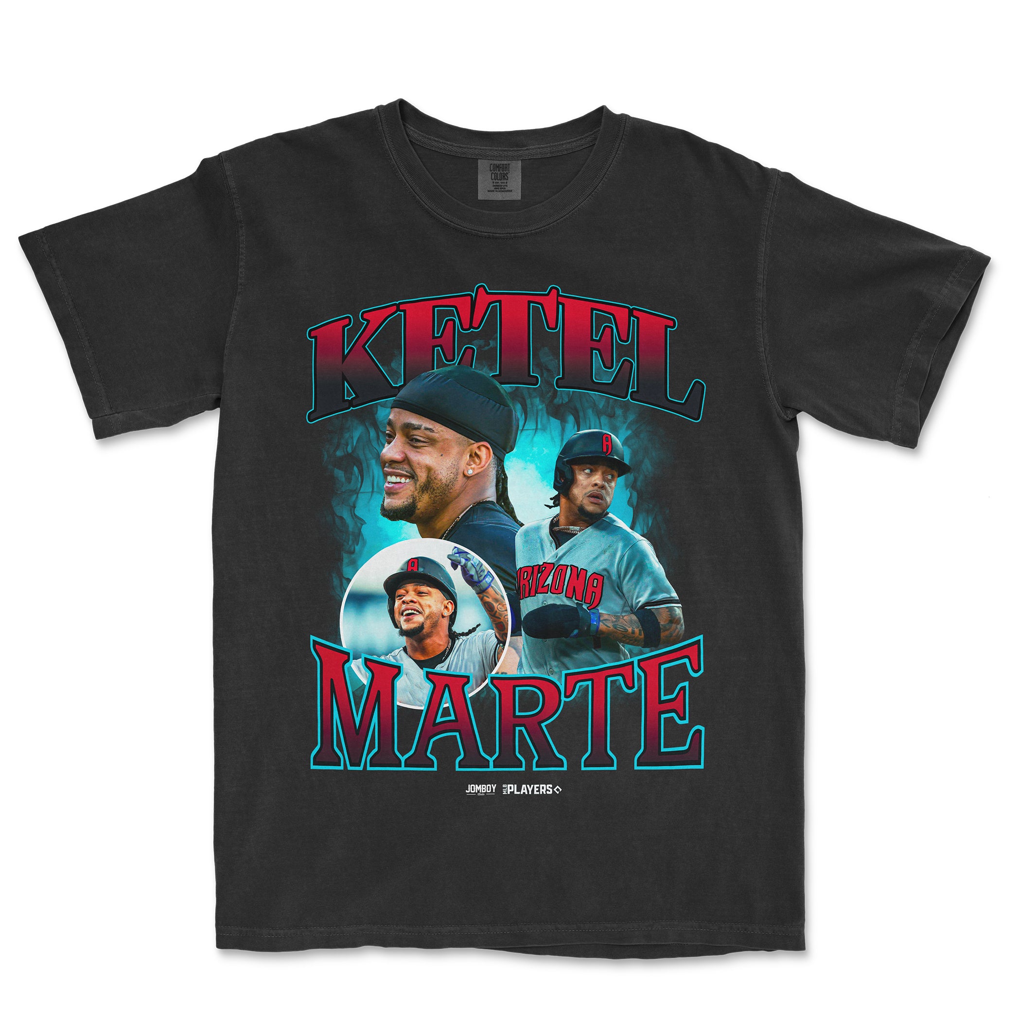 Black Comfort Colors T-shirt featuring Ketel Marte with multiple images and bold "Ketel Marte" text in red and blue.