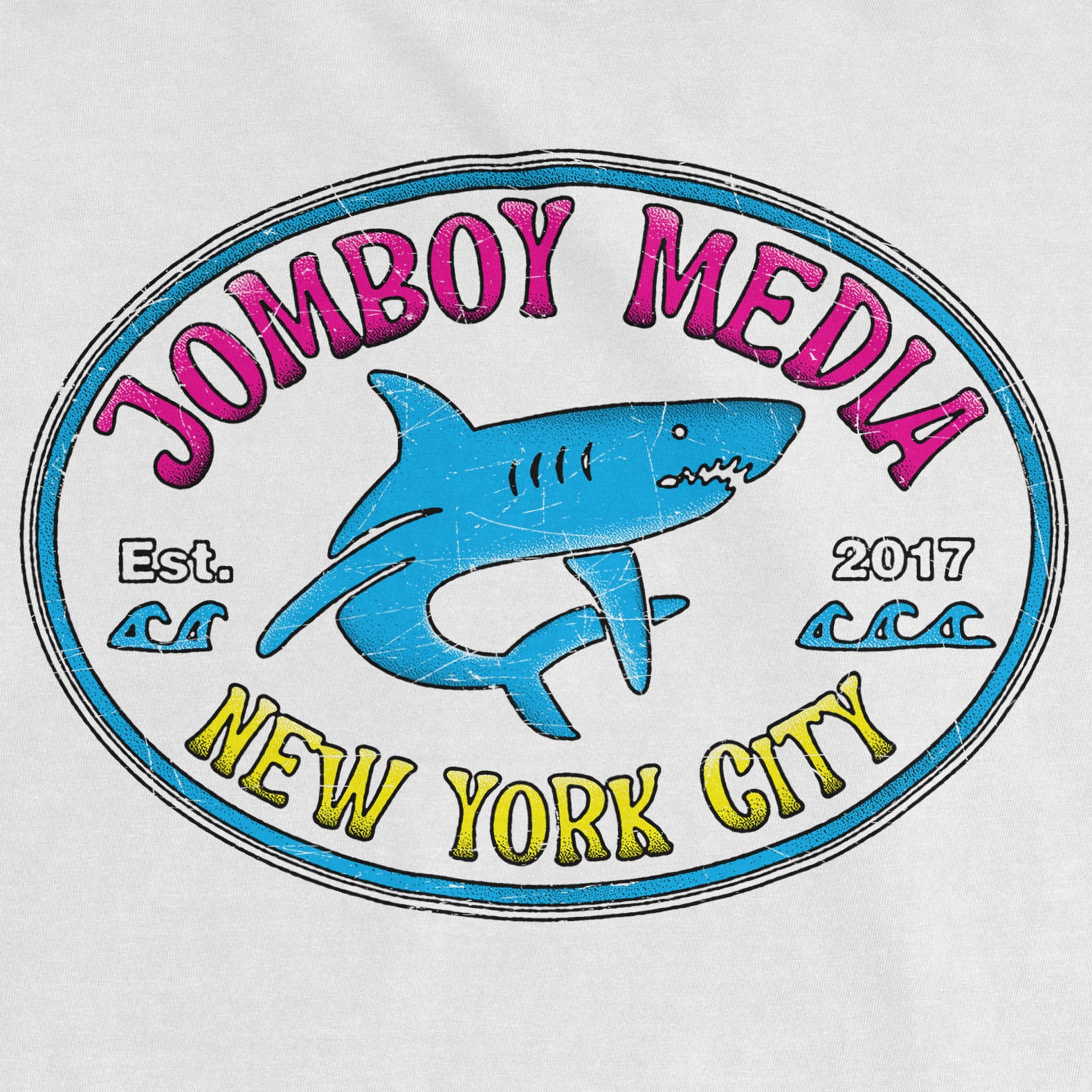 Comfort Colors tee featuring a "Jombo Boy Media" logo with a shark graphic, "New York City" text, and vintage distressed design.