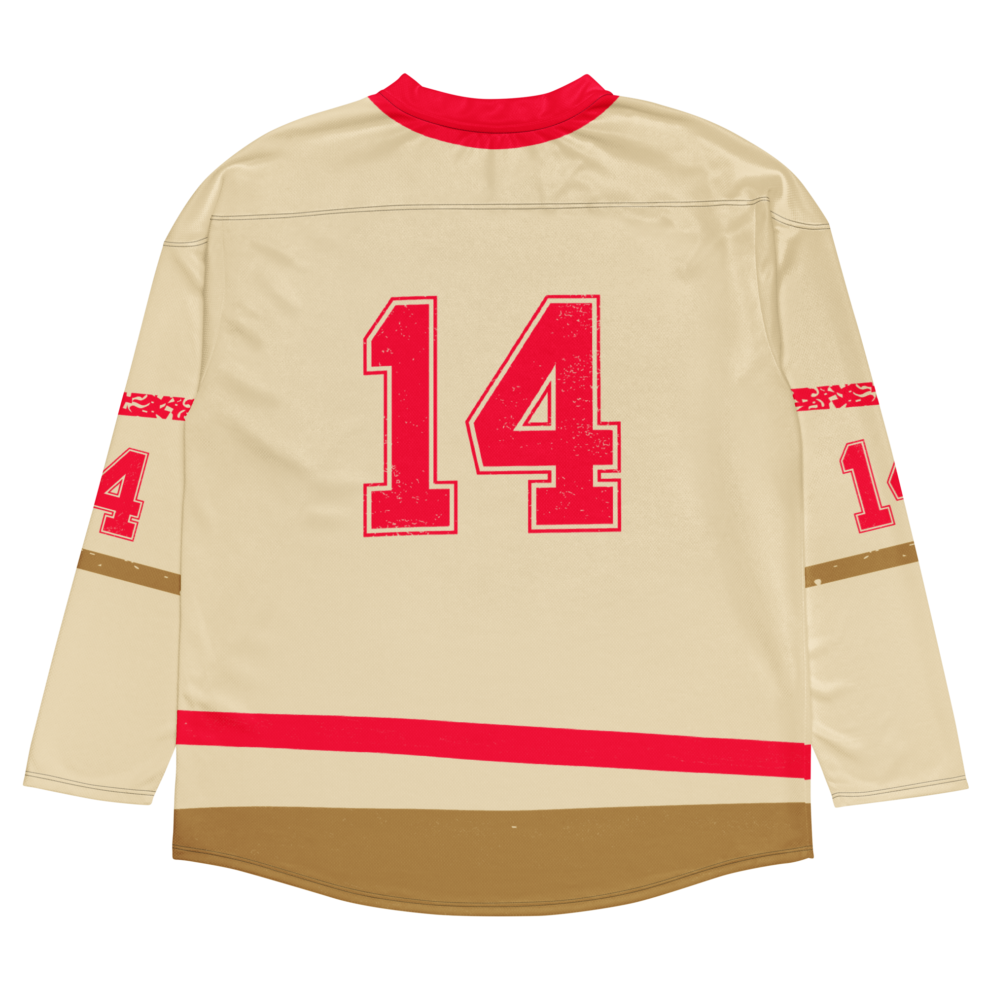 WAC Floorball jersey in beige with red accents and the number 14 prominently displayed on the back.