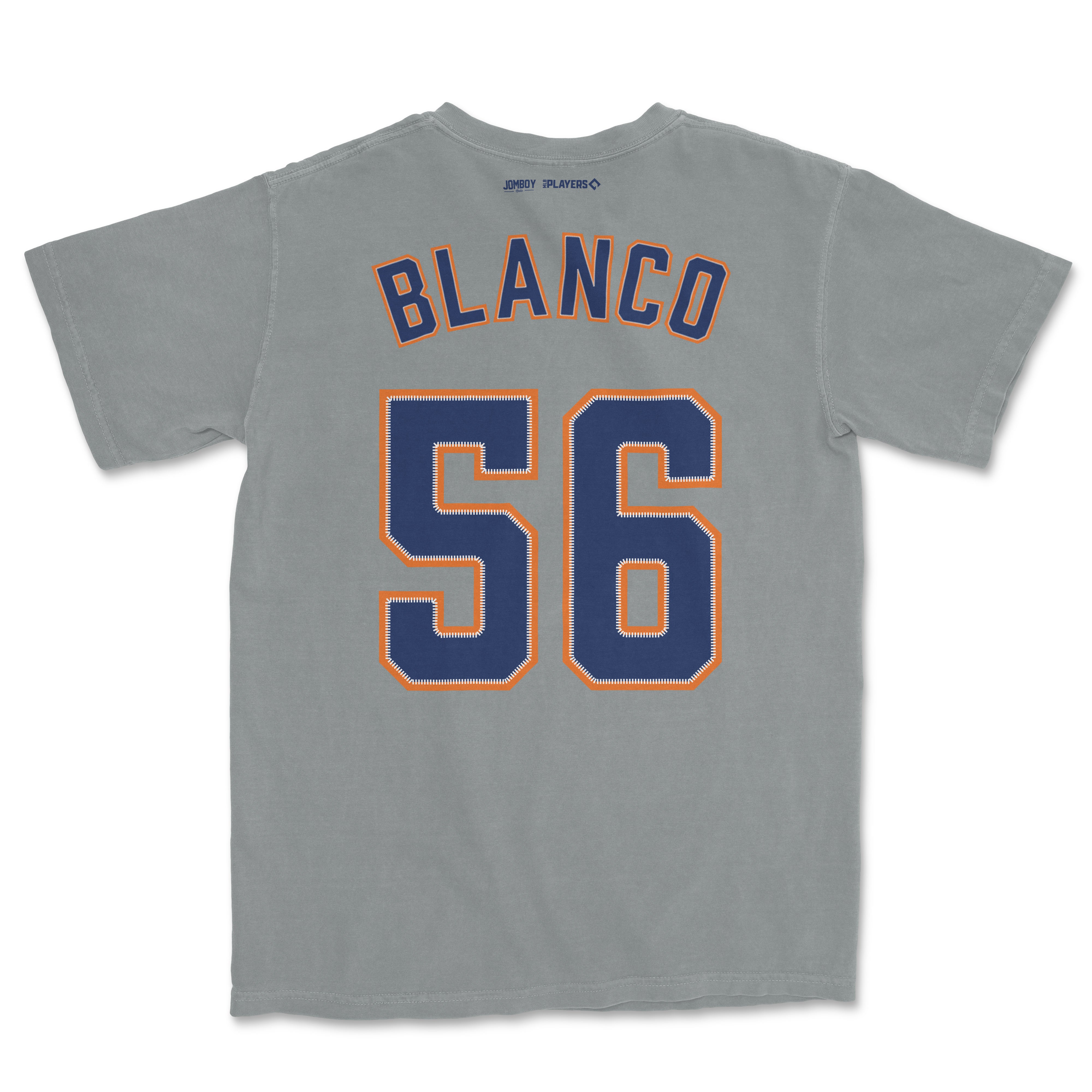Gray Ronel Blanco Shirsey with navy and orange embroidered number 56 and "Blanco" name on the back.
