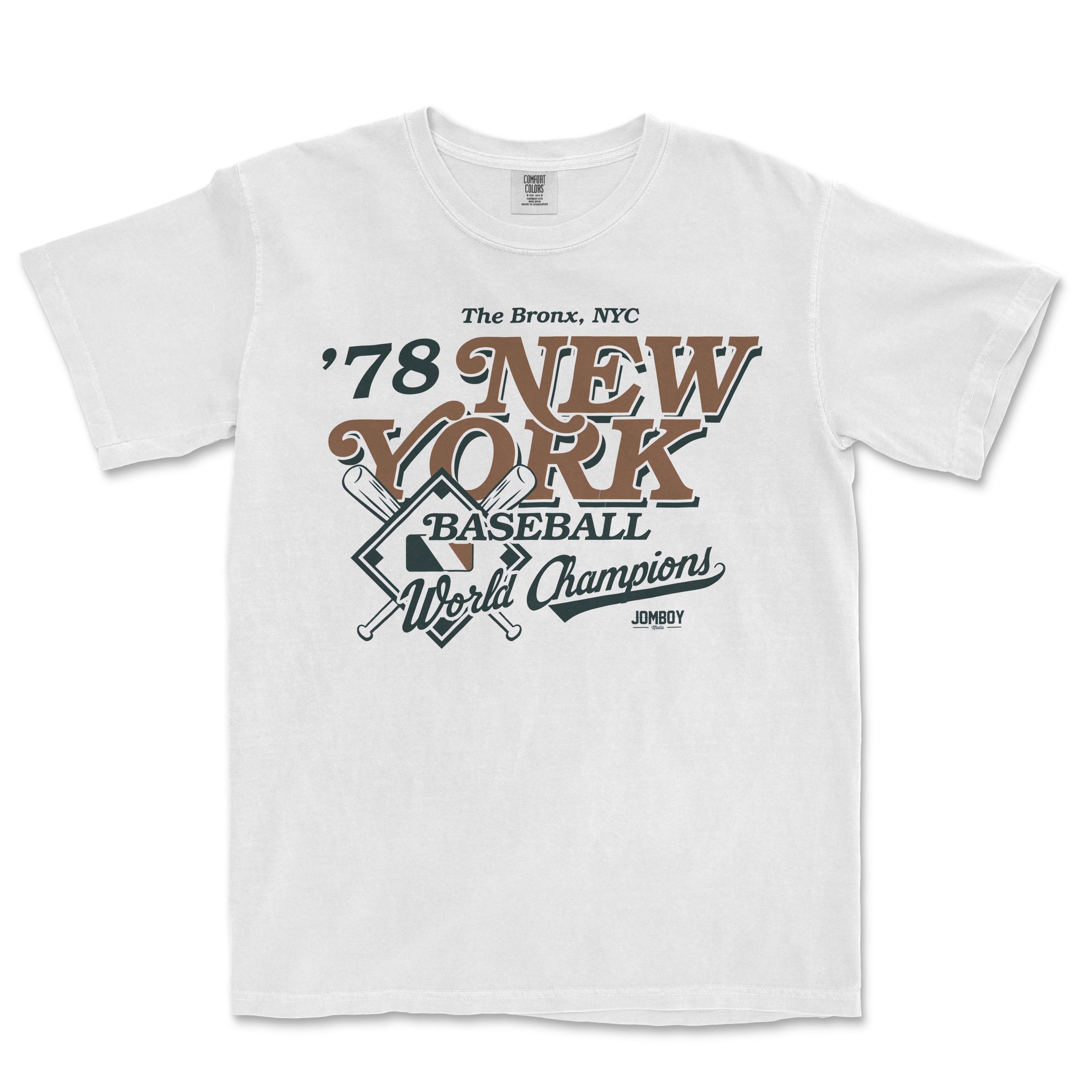 White Comfort Colors T-shirt featuring vintage-style New York Yankees baseball design, celebrating 1978 World Champions.