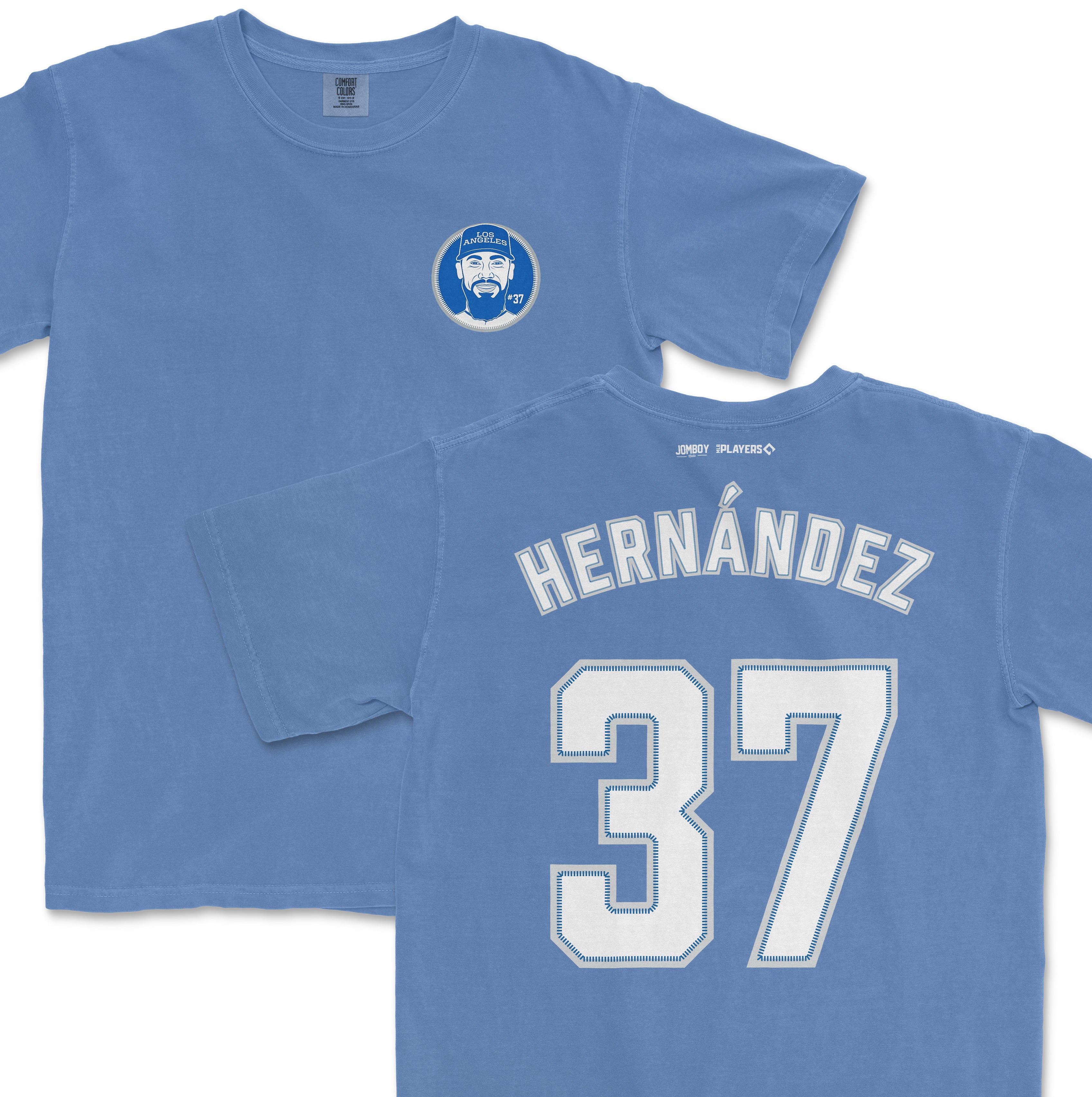 Blue Teoscar Hernandez jersey with his name "HERNÁNDEZ" and number "37" printed on the back, and a team logo on the front.