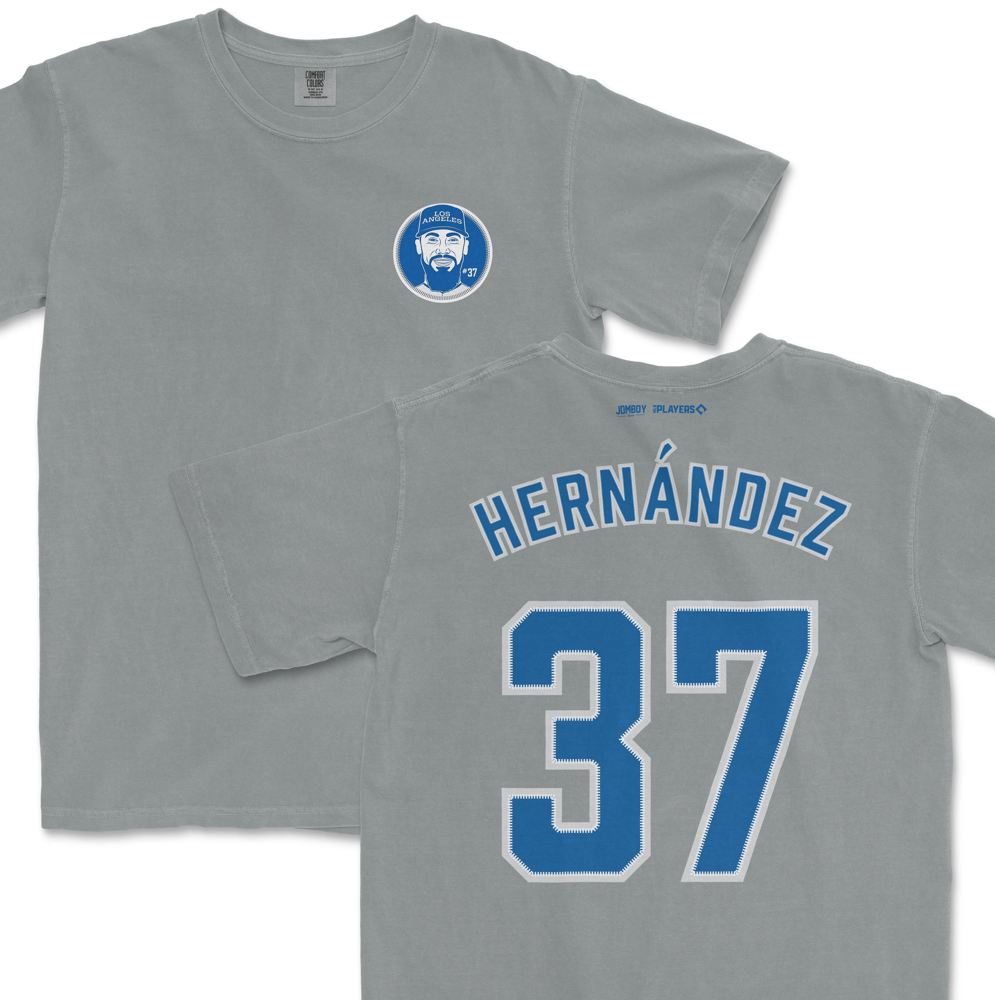 Gray Teoscar Hernandez baseball jersey with his name "HERNÁNDEZ" and number "37" in blue and white on the back.