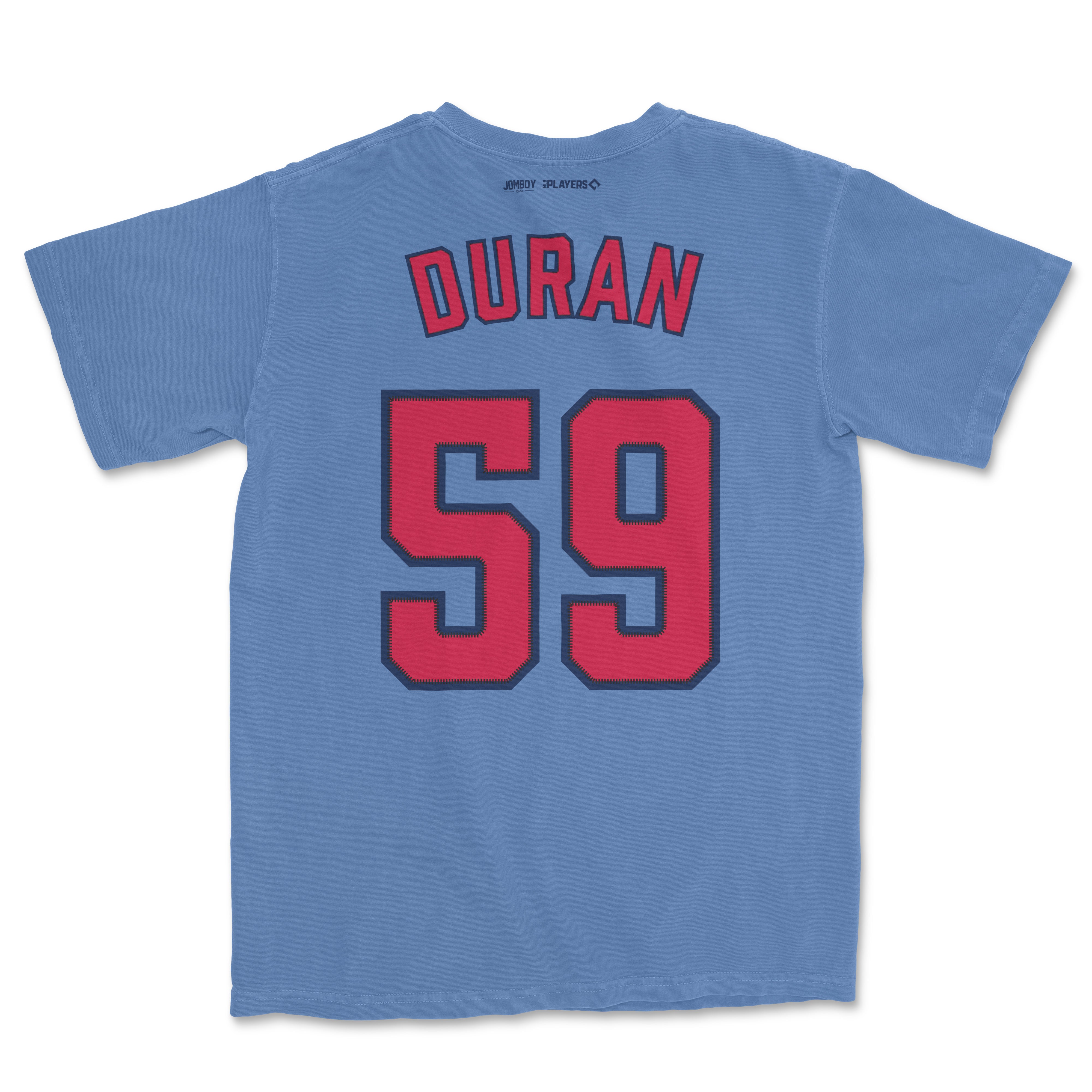 Blue Comfort Colors tee featuring "Duran" and the number "59" in red and navy, inspired by Jhoan Duran's sports jersey.