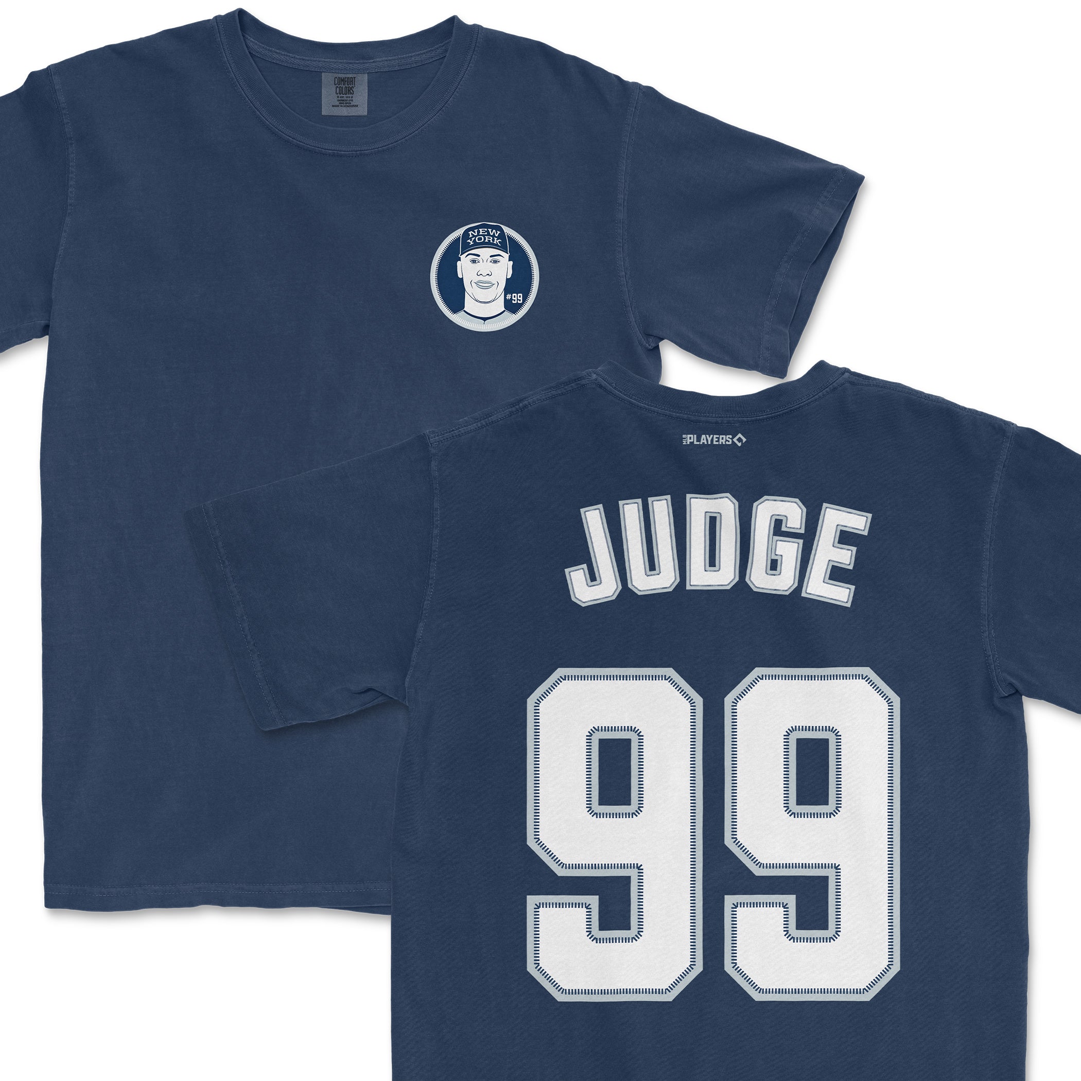 Navy Aaron Judge shirsey featuring a front graphic and his name and number on the back, perfect for baseball fans.