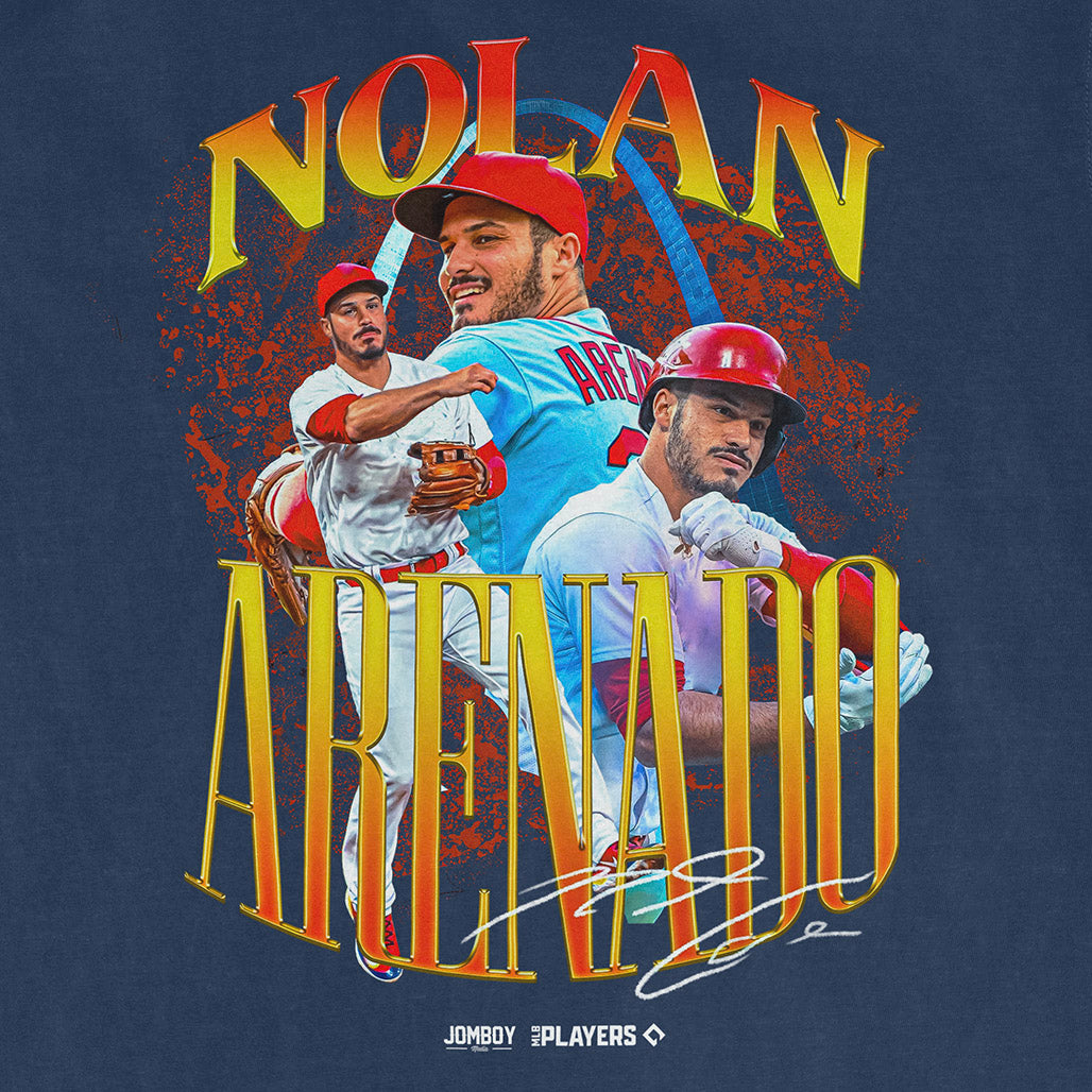 Nolan Arenado Signature Series Comfort Colors T-shirt featuring images of Arenado in baseball gear and bold text.