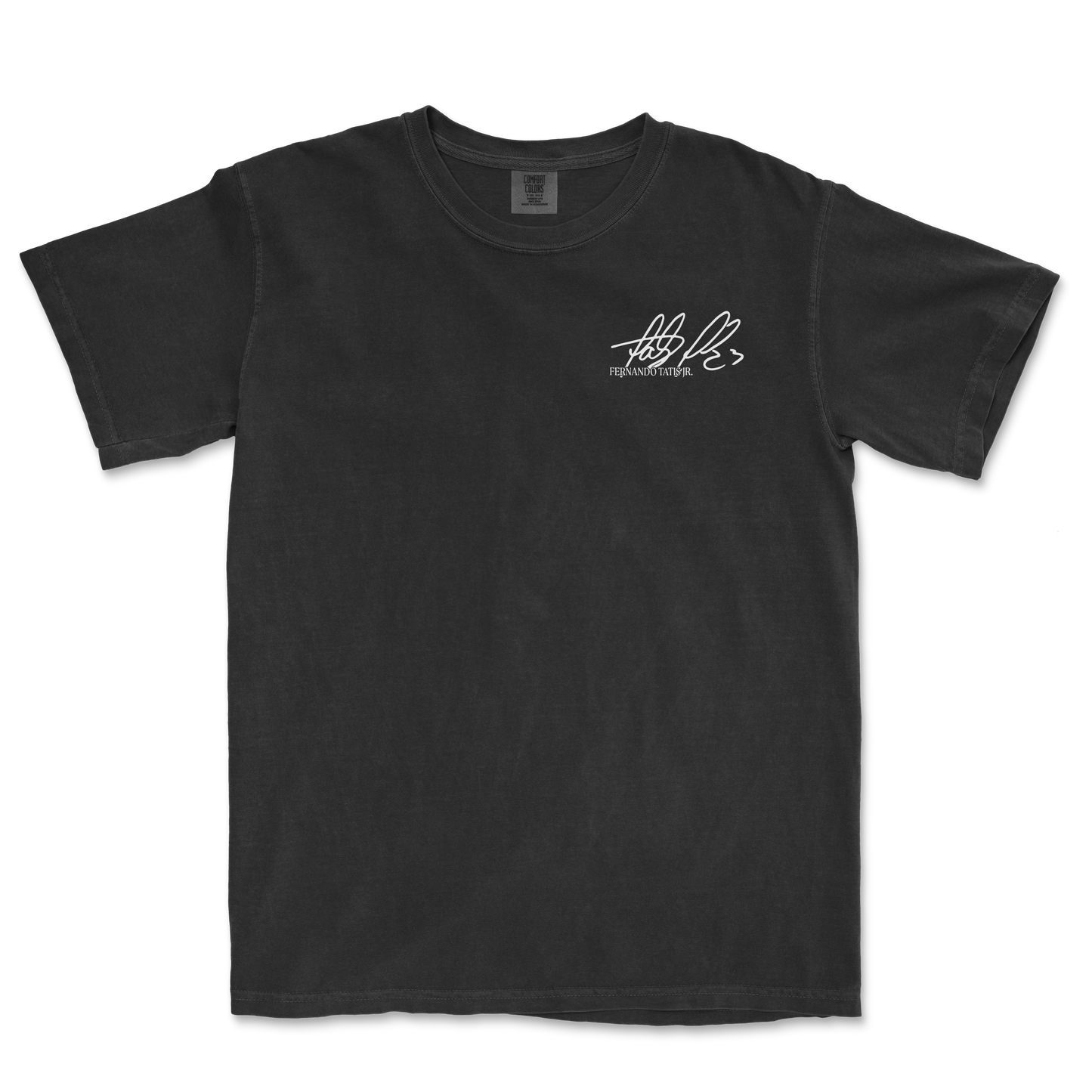 Black t-shirt featuring Fernando Tatis Jr.'s signature and "Head in the Game" text, perfect for baseball fans.
