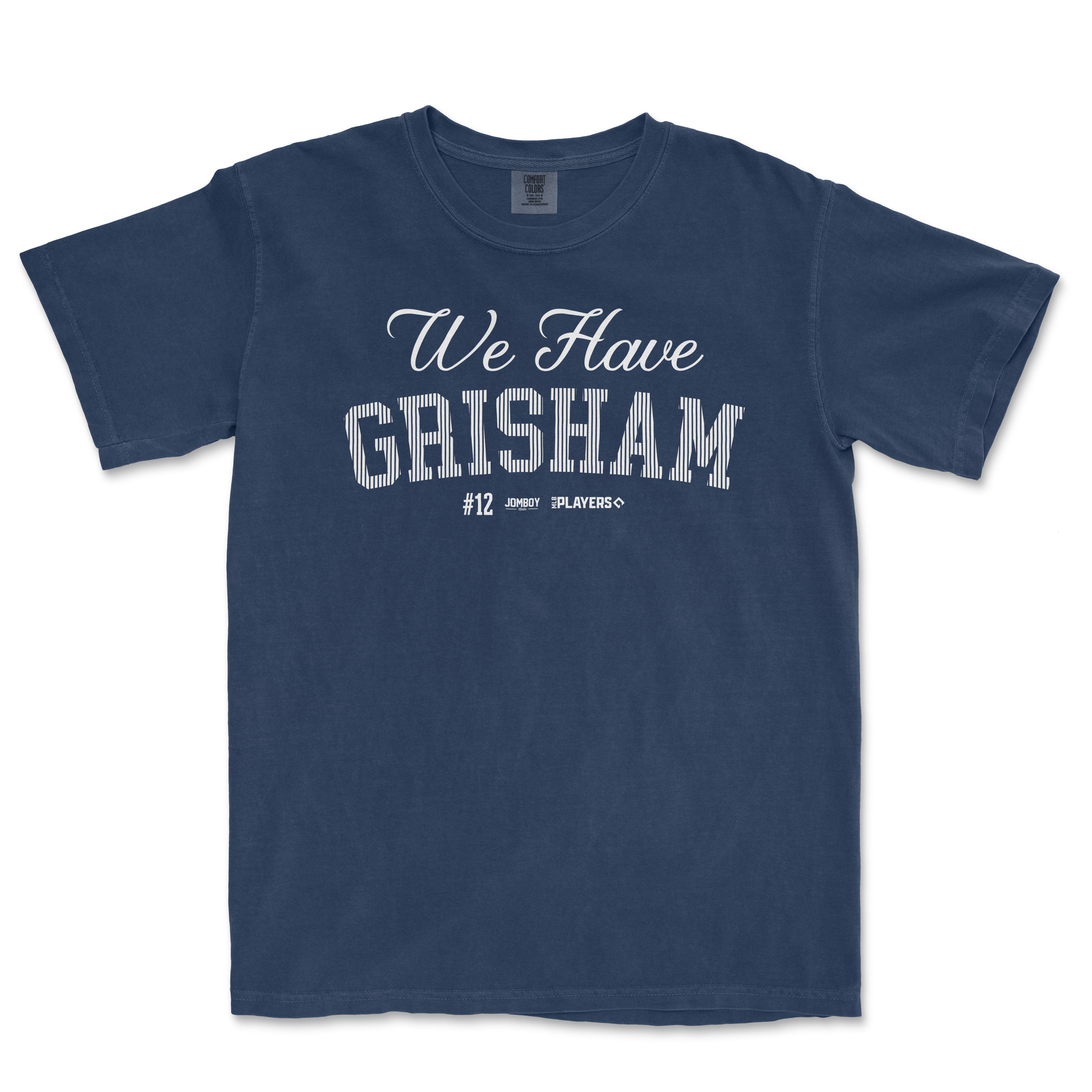 Navy blue t-shirt featuring the text "We Have Grisham" and the number 12, designed for sports fans.