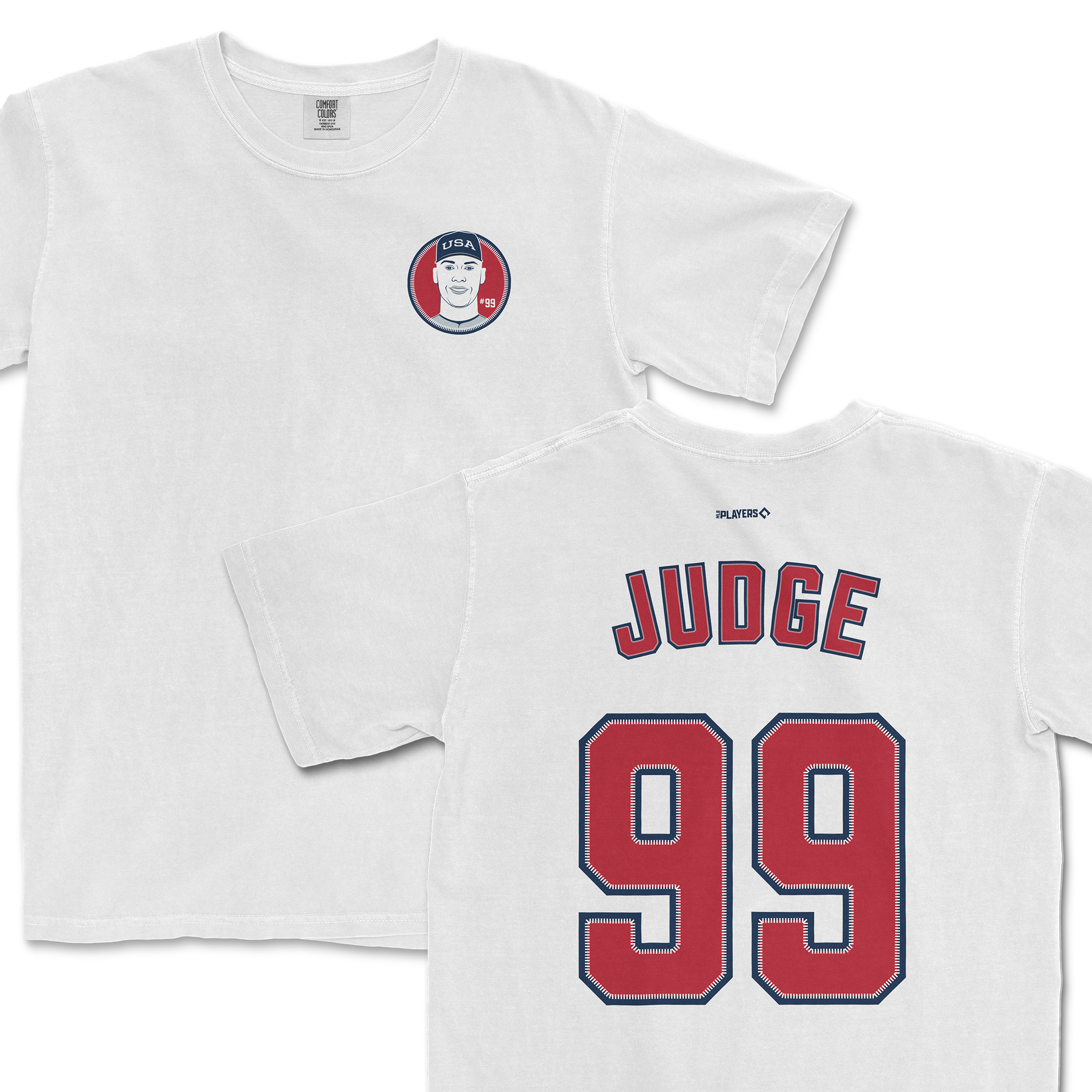Aaron Judge USA Shirsey featuring a front logo and bold "JUDGE 99" on the back, perfect for baseball fans.