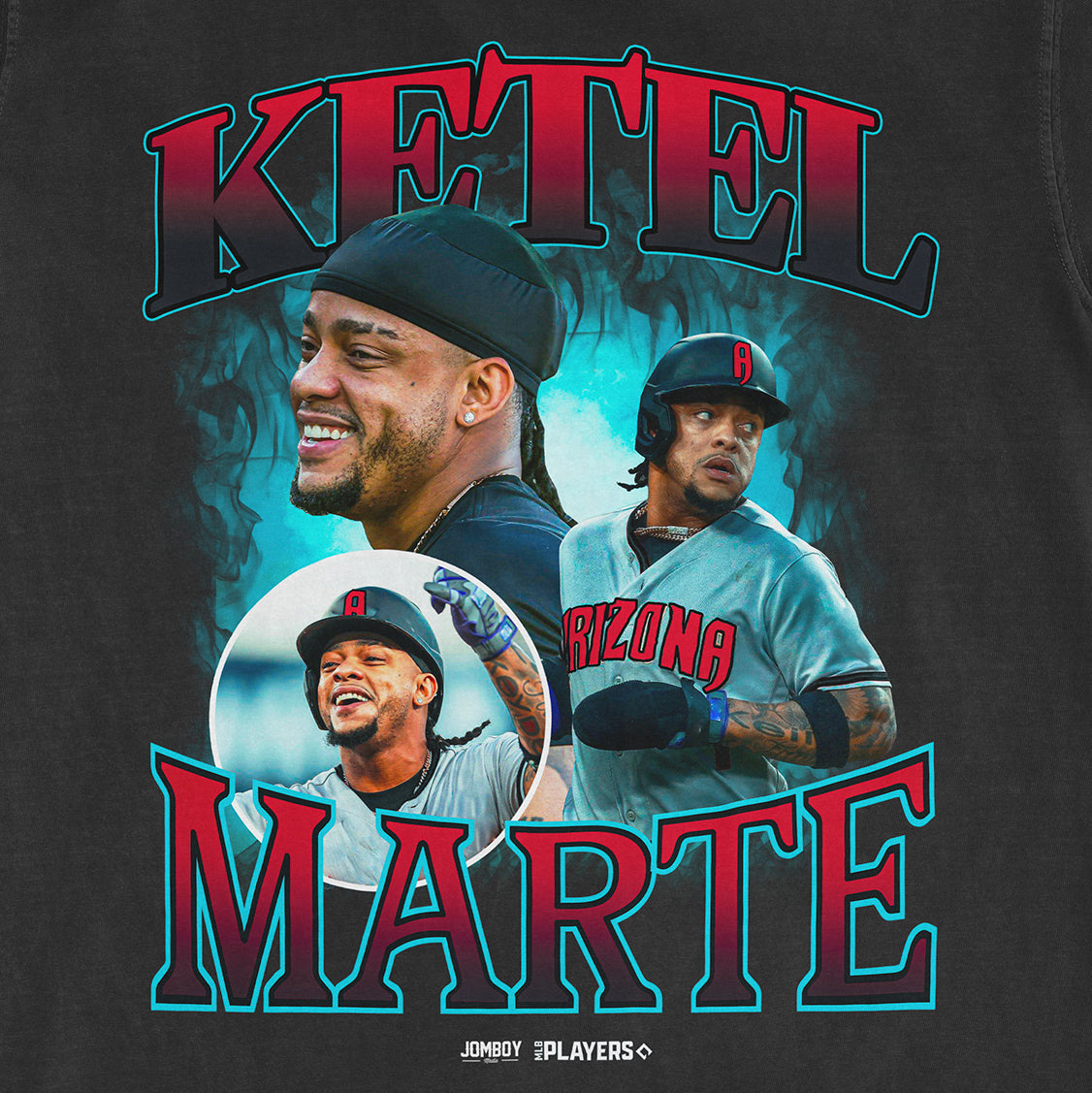 Black Comfort Colors T-shirt featuring multiple images of Ketel Marte in baseball gear with bold "Ketel Marte" text and vibrant design.