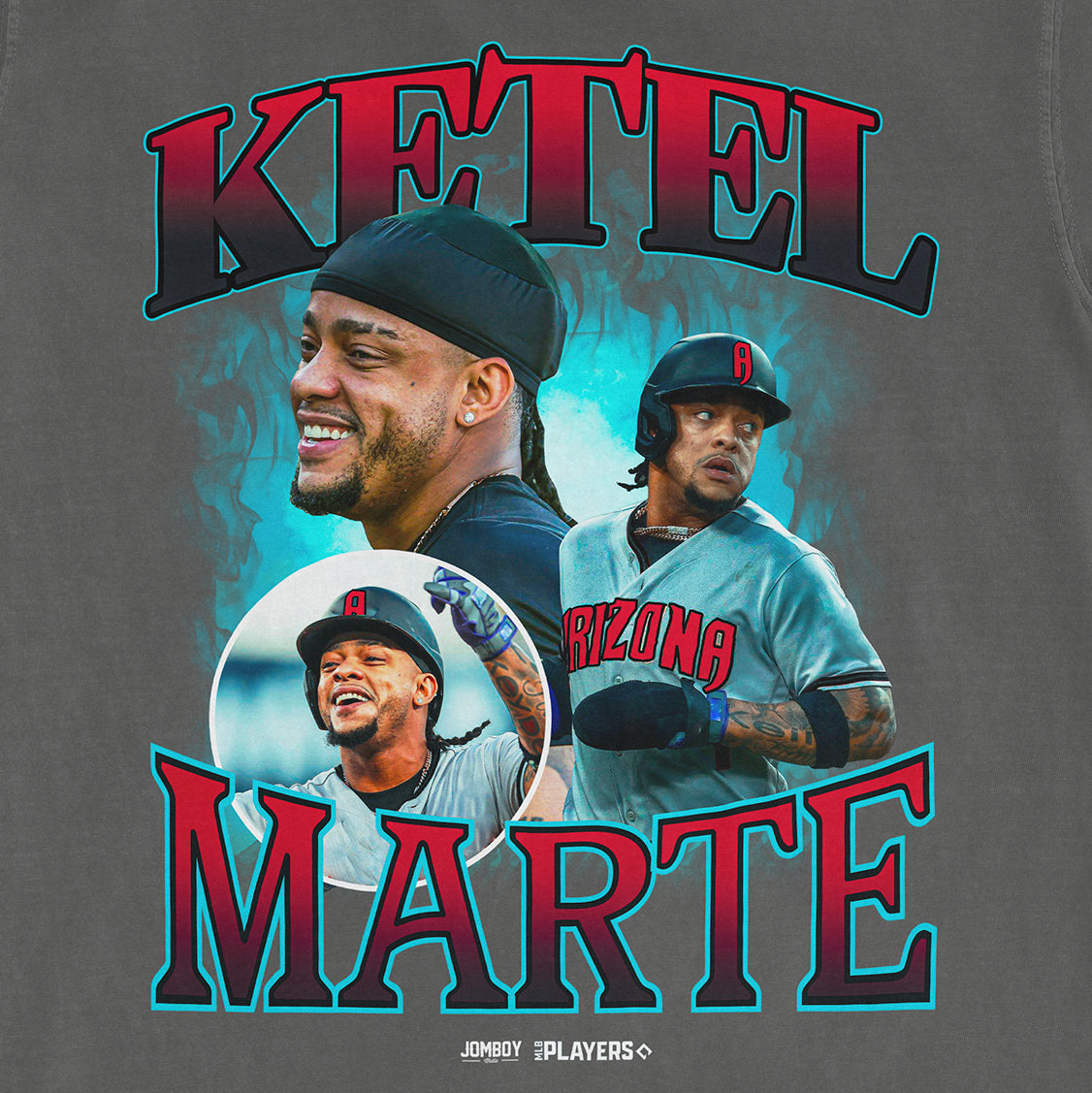 Close-up of a Comfort Colors tee featuring Ketel Marte in multiple images, with bold "Ketel Marte" text and Arizona Diamondbacks branding.