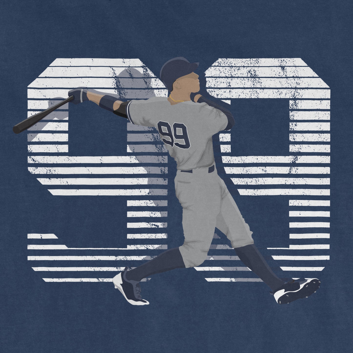 Navy blue Comfort Colors t-shirt featuring a graphic of a baseball player swinging a bat with the number 99 displayed prominently in a distressed white font.