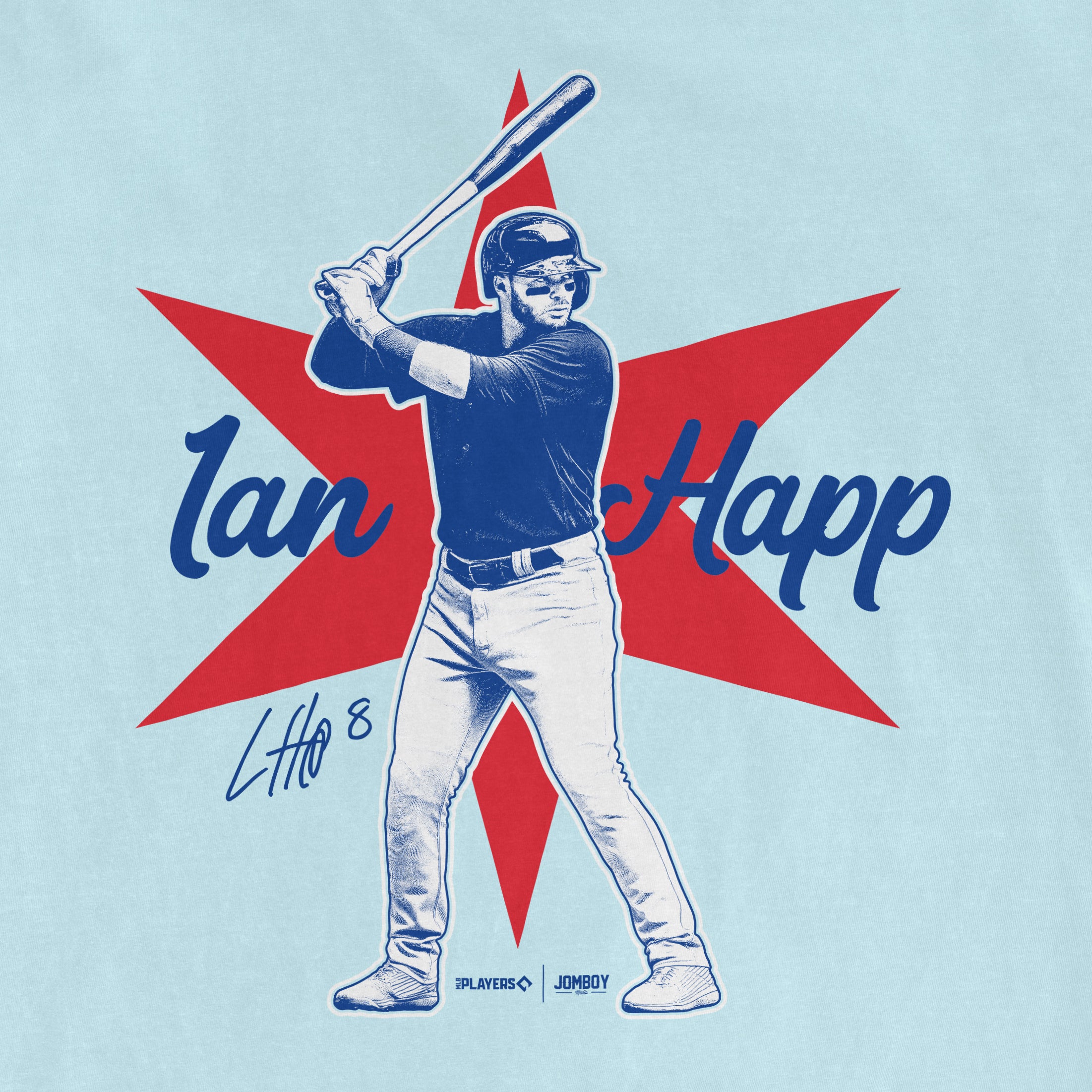 Ian Happ signature series Comfort Colors tee featuring a vintage-style baseball player illustration with Happ's name and signature.