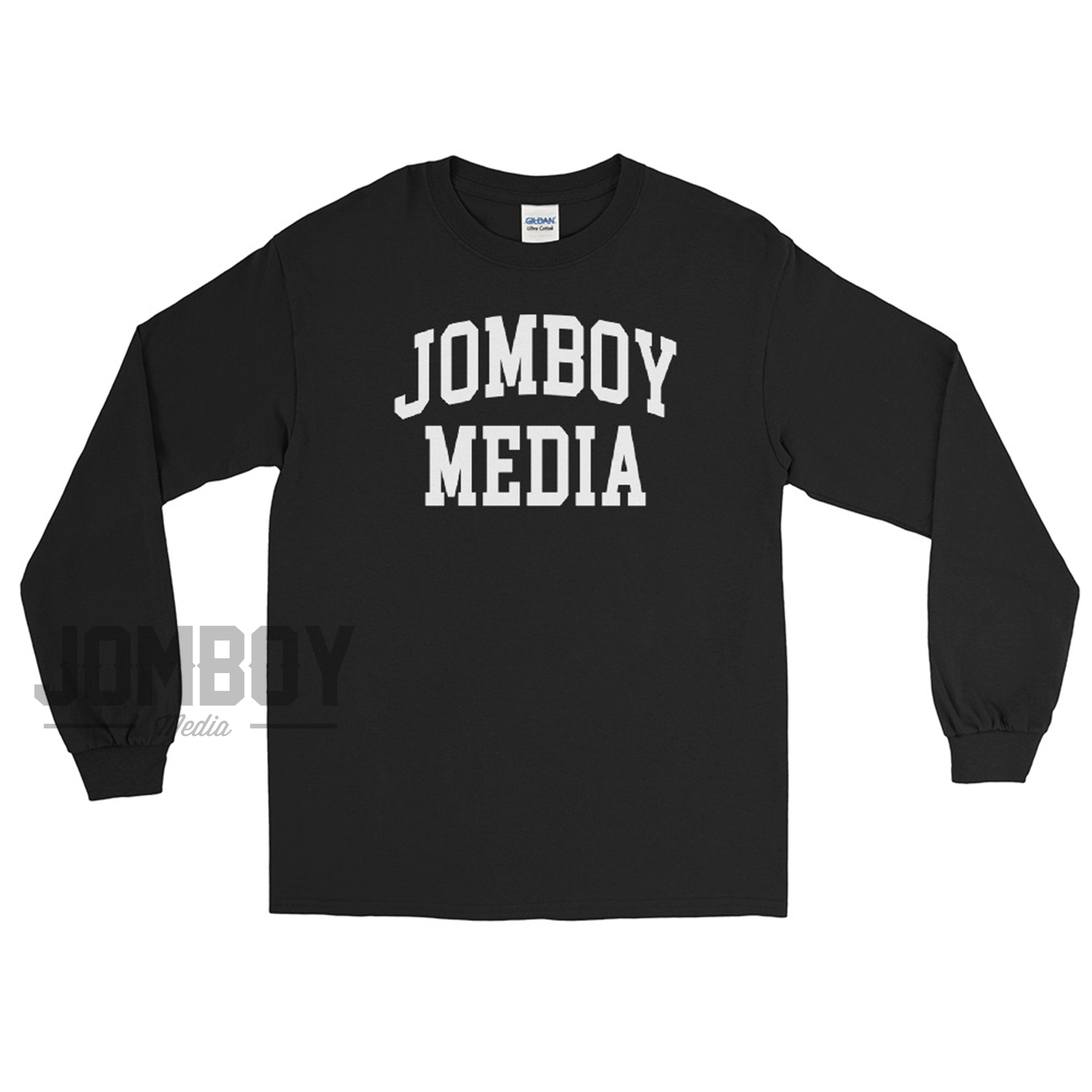 Black long sleeve shirt with "JOMBOY MEDIA" printed in bold white letters across the front.