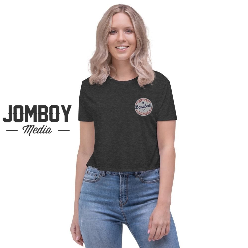 Mansplain Baseball Elsewhere | Embroidered Crop T-Shirt - Jomboy Media