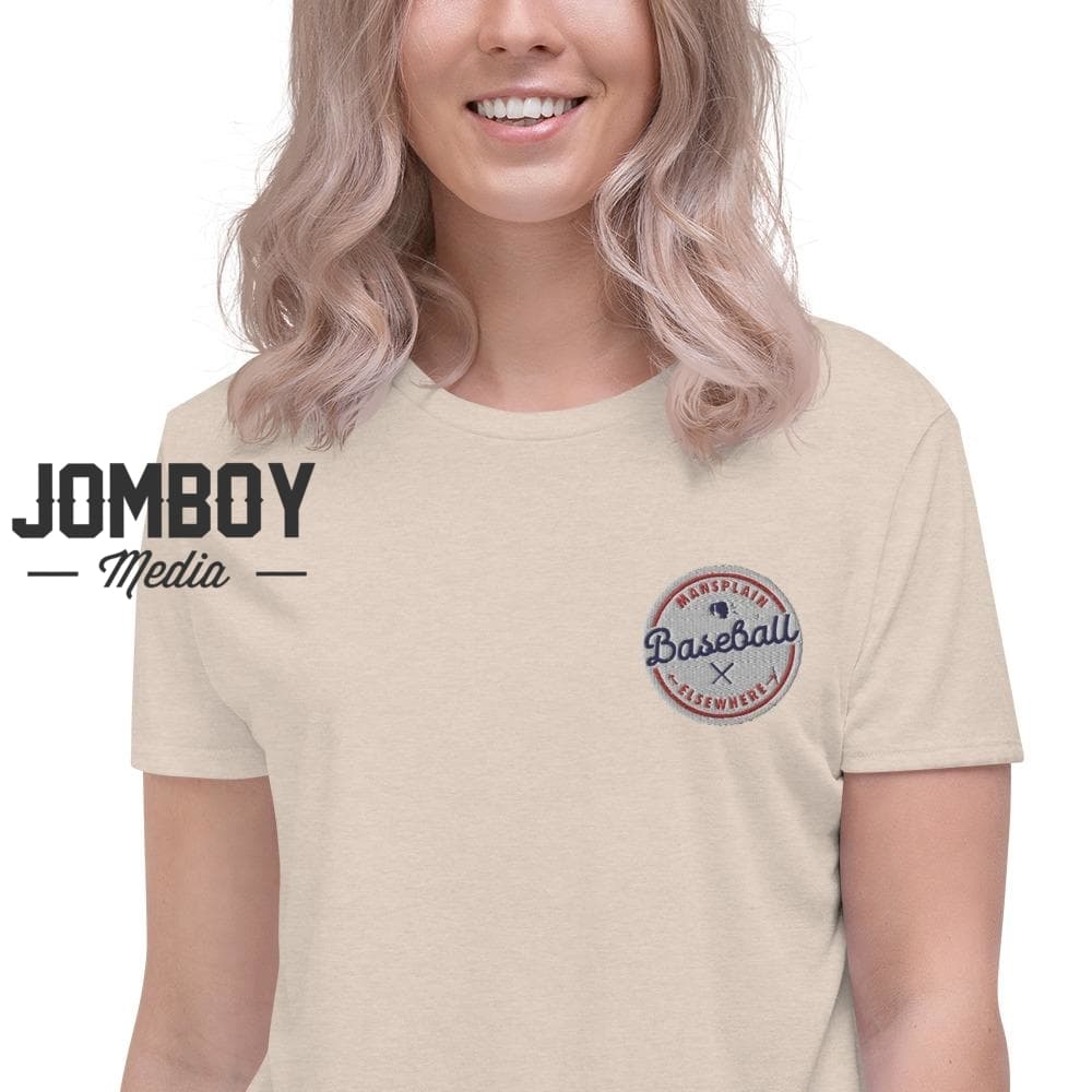 Mansplain Baseball Elsewhere | Embroidered Crop T-Shirt - Jomboy Media