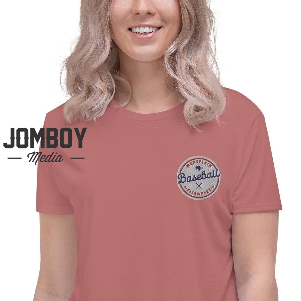 Mansplain Baseball Elsewhere | Embroidered Crop T-Shirt - Jomboy Media