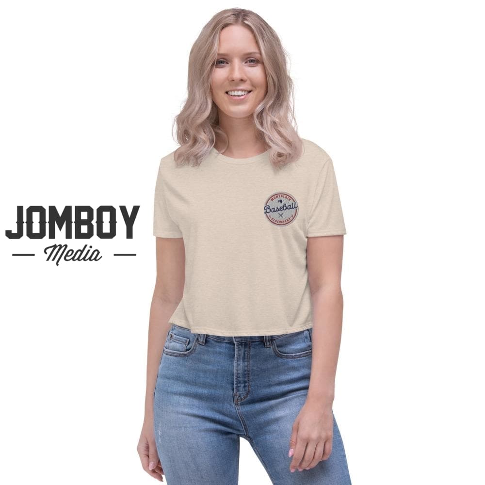 Mansplain Baseball Elsewhere | Embroidered Crop T-Shirt - Jomboy Media