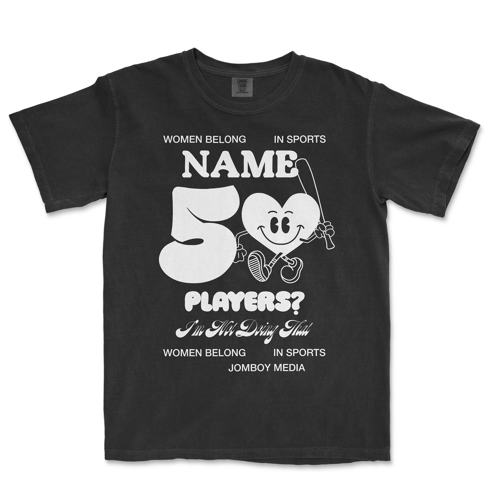 Black Comfort Colors T-shirt featuring a playful design with a smiling heart character holding a fishing rod, and text that reads "I'M NOT DOING THAT.