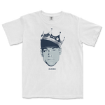 White Comfort Colors T-shirt featuring a graphic illustration of Aaron Judge wearing a crown, with "King of New York" text.