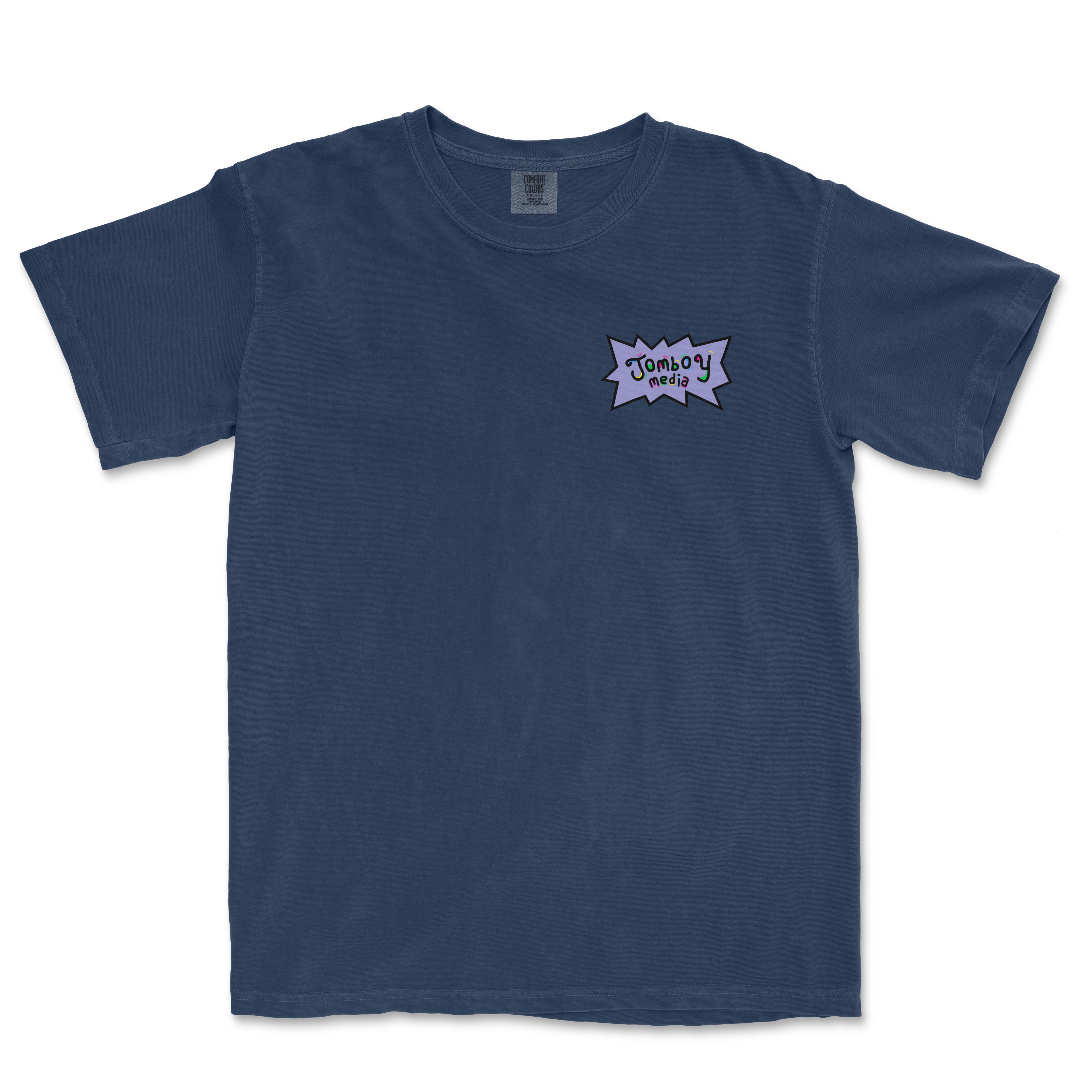 Comfort Colors tee featuring a colorful "Jumboy Media" graphic on the chest, casual and comfortable for after-school wear.