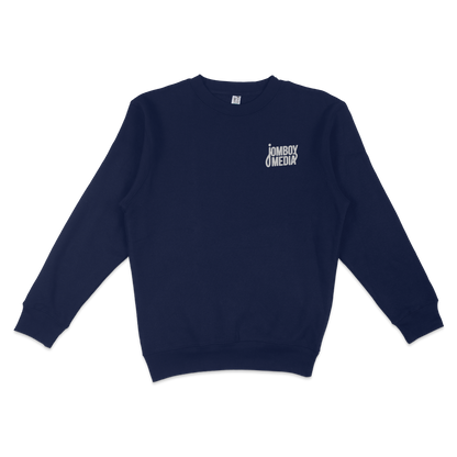 Navy JM Embroidered Crewneck featuring the Jomboy Media logo on the front, perfect for sports fans and casual wear.