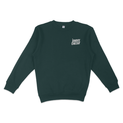 Dark green JM Embroidered Crewneck featuring the Jomboy Media logo on the chest, perfect for sports fans.