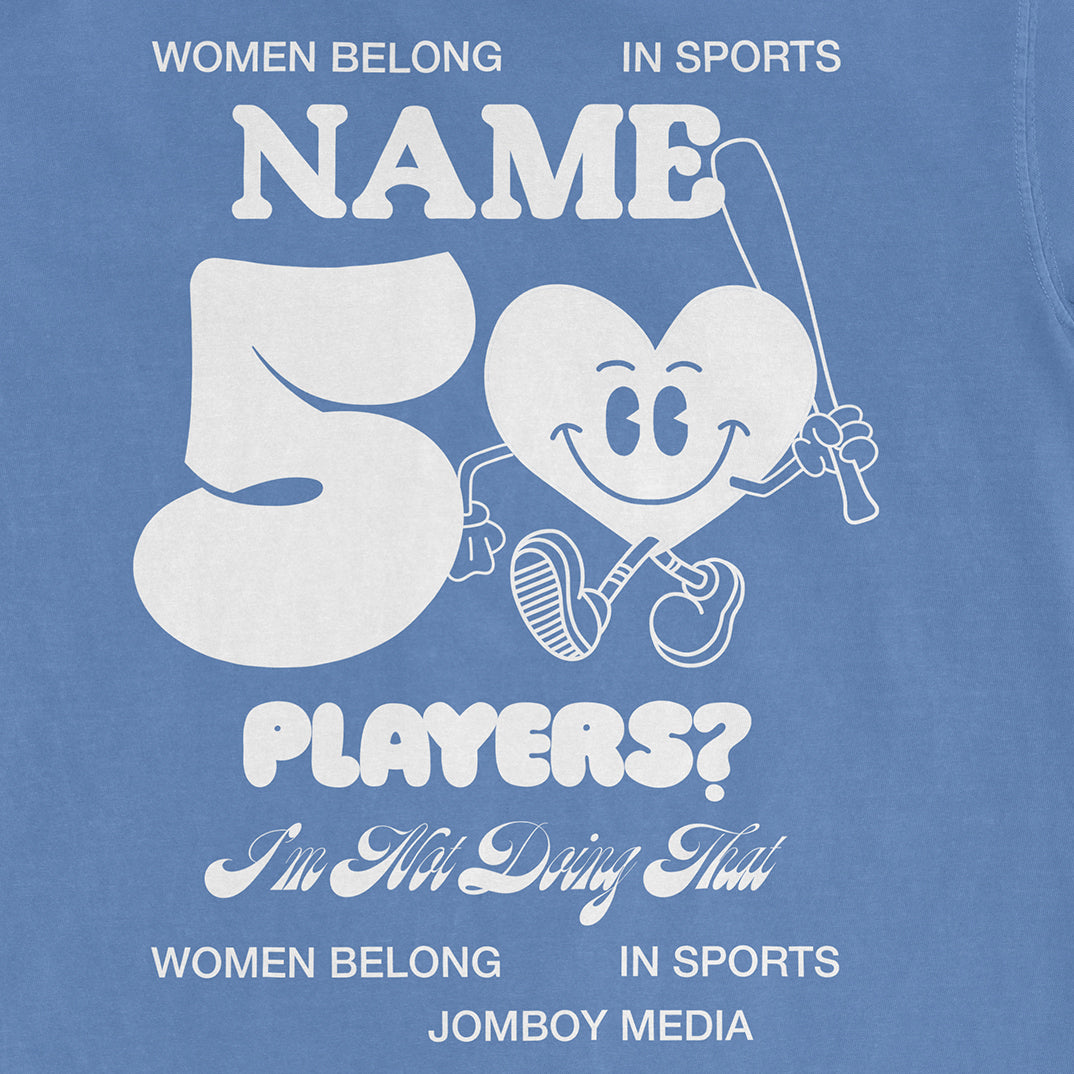 Comfort Colors blue tee featuring a playful design with a smiling heart character fishing, and text reading "I'm Not Doing That.