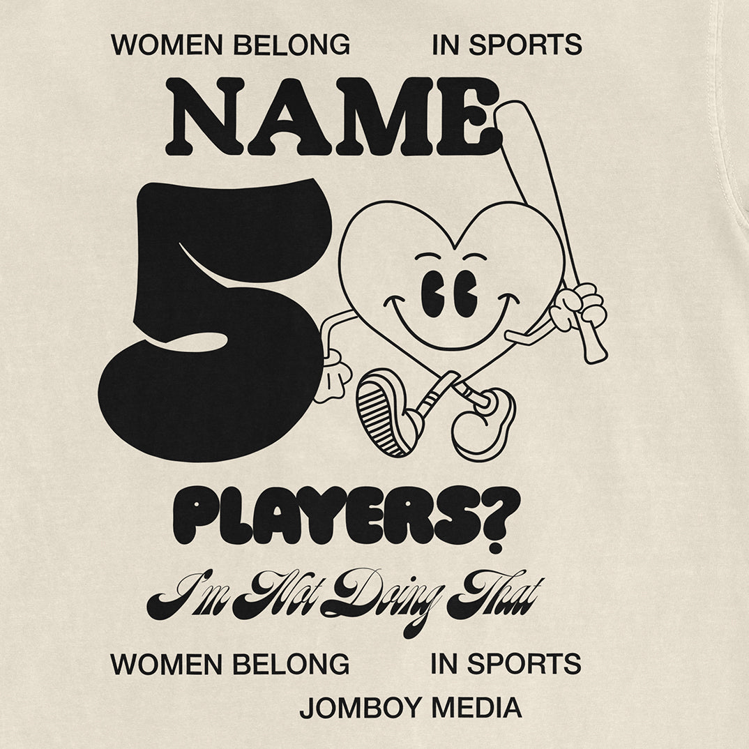 Black and white graphic T-shirt with a heart character holding a fishing rod, featuring humorous text about not doing sports.