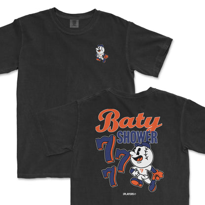 Brett Baty summer cartoon t-shirt featuring a playful graphic on the front and a colorful design on the back.
