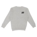 Gray crewneck sweatshirt featuring the Jomboy Media logo embroidered on the front, perfect for sports fans.