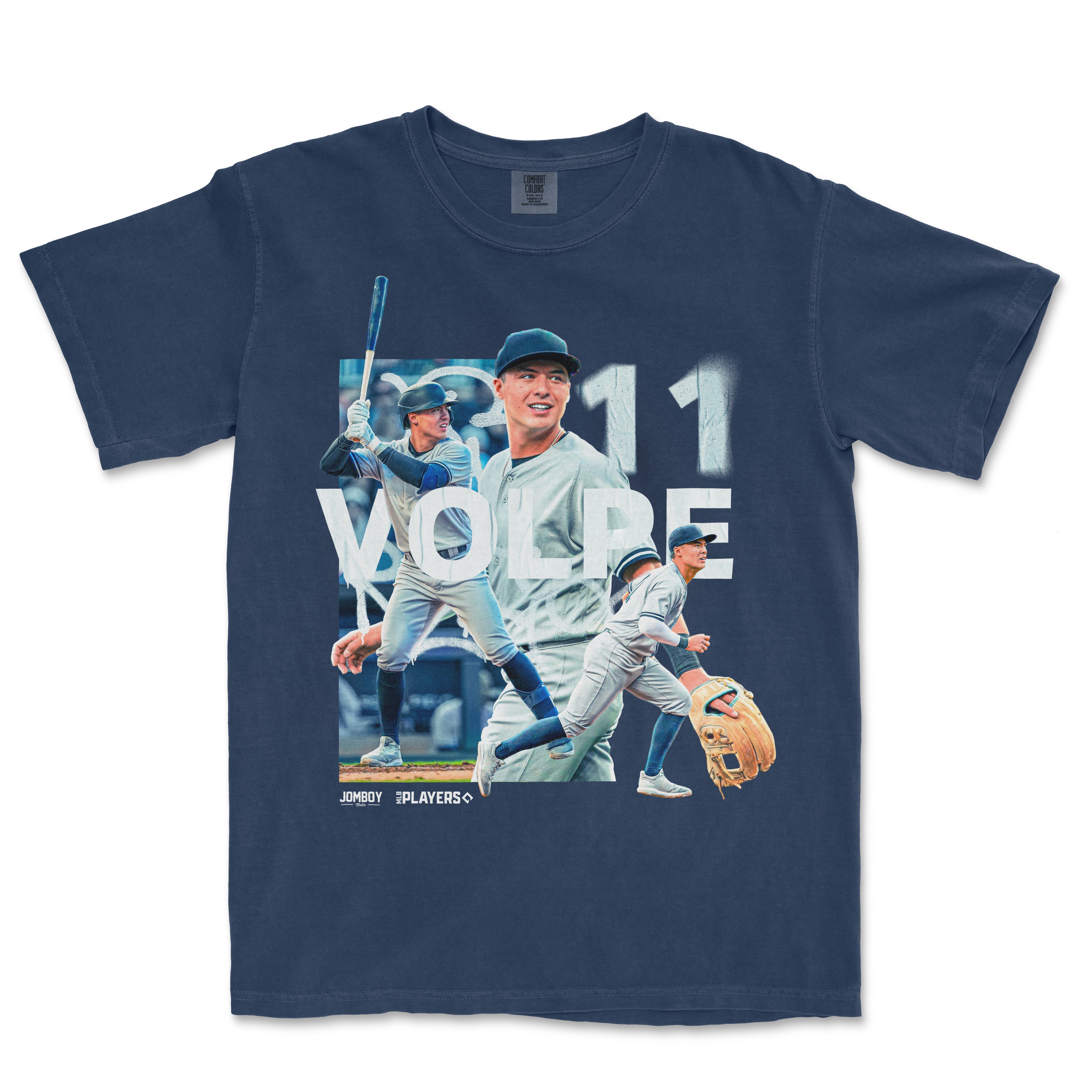 Anthony Volpe baseball-themed Comfort Colors T-shirt featuring multiple images of him in action, with bold "2021" and "VOLPE" text.