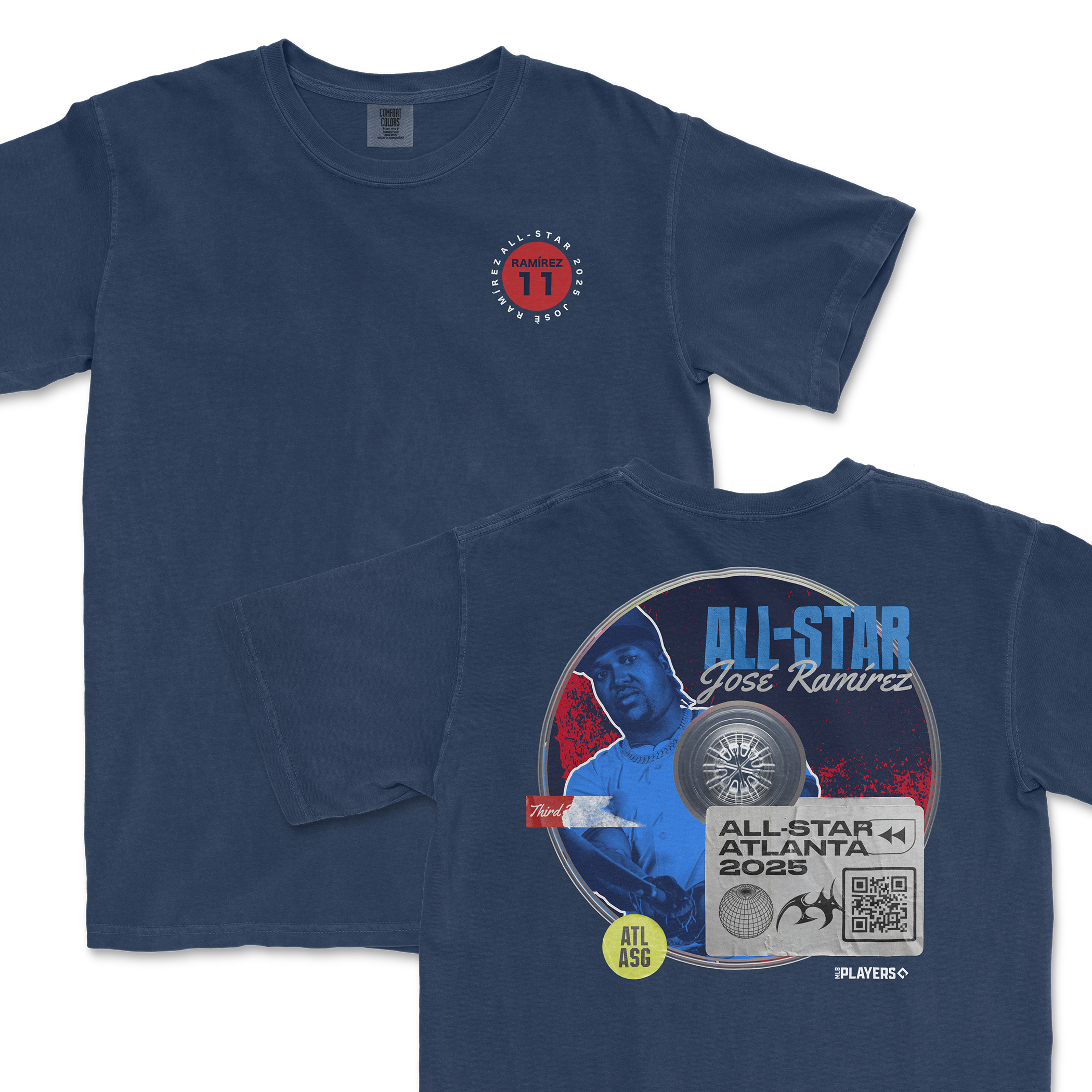 Navy blue t-shirt featuring Jose Ramirez's All-Star 2025 graphic with his name and event details on the back.